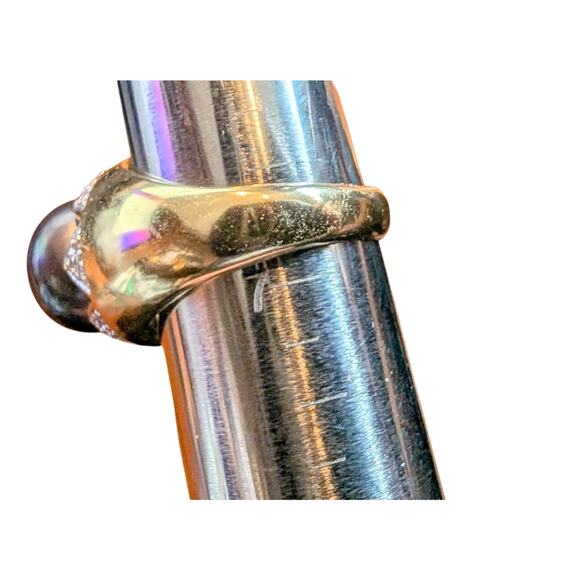 925 Sterling Gold Vermeil Purple Pearl & Diamond Accent Statement Ring Size 6.75 - Picture 6 of 6